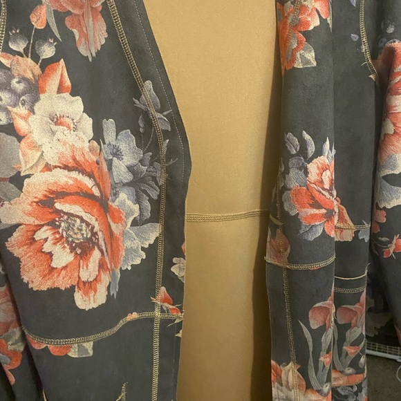 Anthropologie Solitaire Vegan Suede Duster Kimono Size L Bohemian Floral Boho - Picture 4 of 8